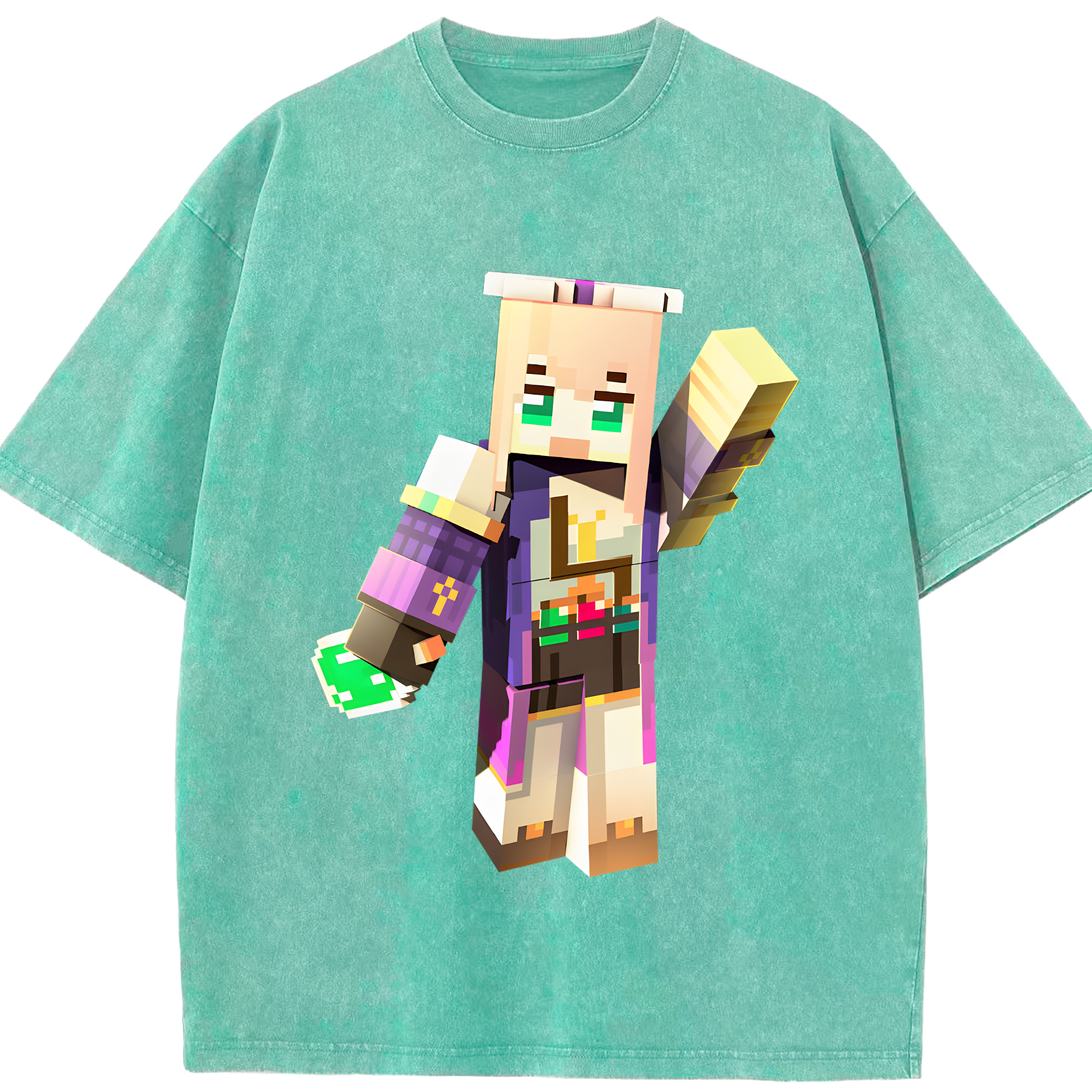 （画像用） マインクラフト ブロックの世界 Minecraft MC Block world 綿100% ヴィンテージ風 半袖Tシャツ（フロントプリント）